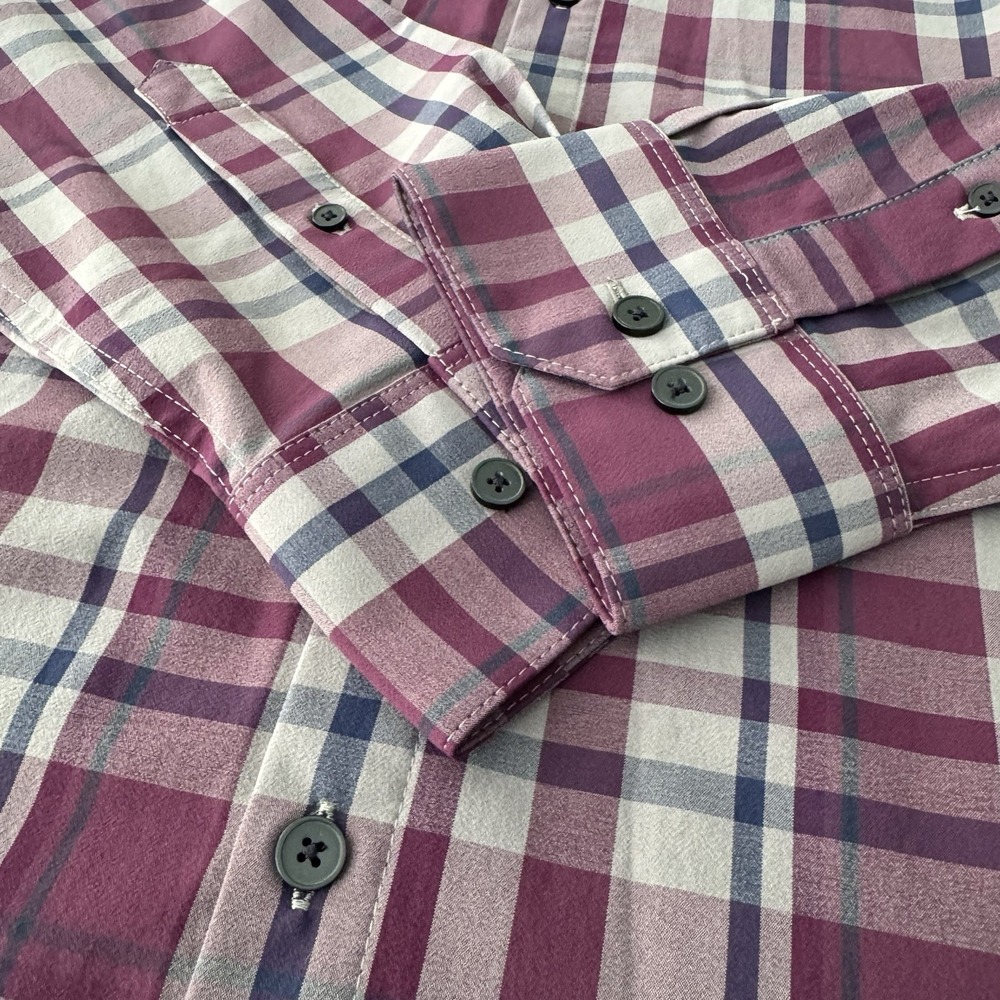 Mizzen+Main Leeward Long Sleeve Shirt Men XL Trim Purple Plaid Slim Stretch - Picture 5 of 12